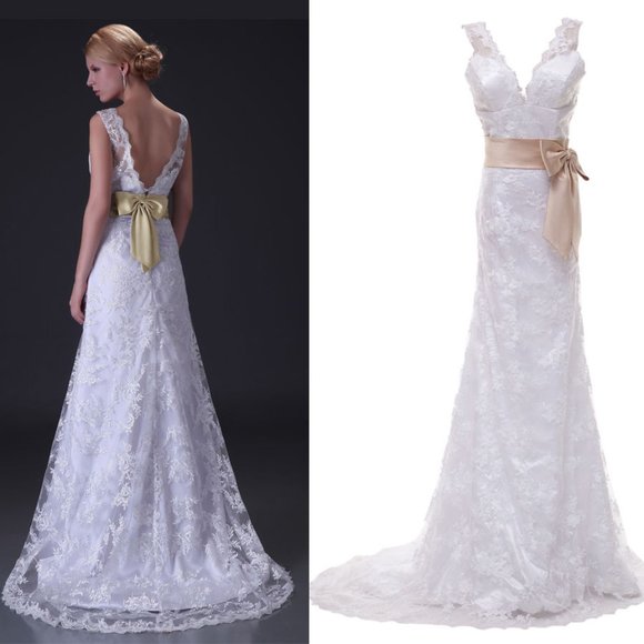 Nwot Wedding Dress White Lace Small Train xs - Picture 3 of 8